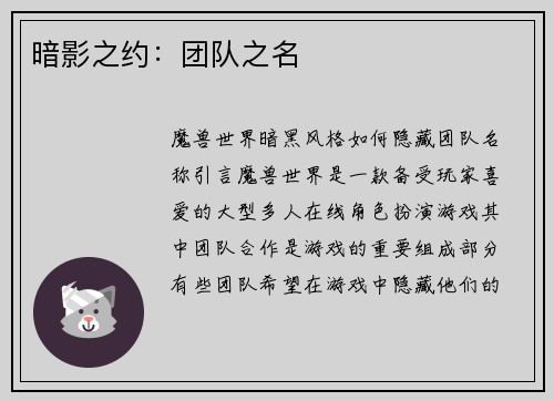 暗影之约：团队之名