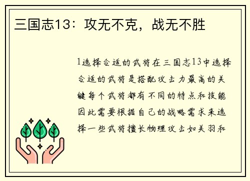 三国志13：攻无不克，战无不胜
